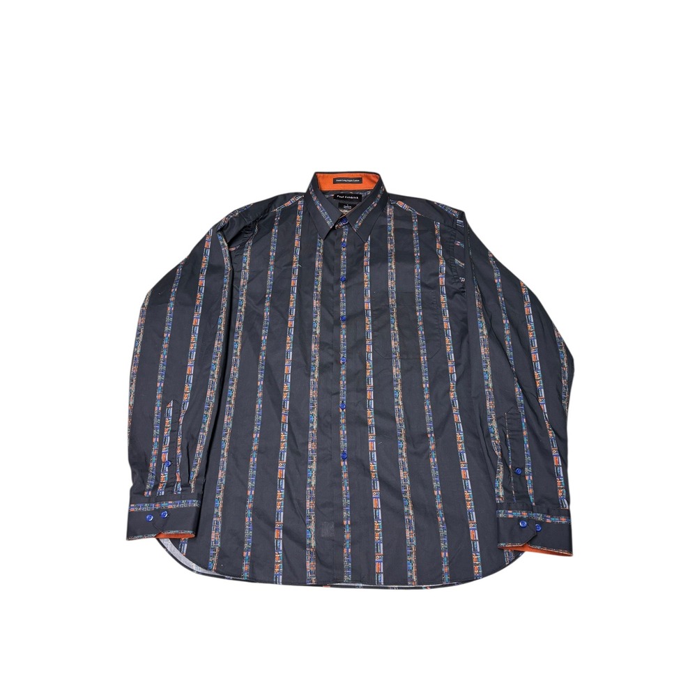 Paul‎ Fredrick Mens Classic Fit Long Sleeve Button Down Shirt Black  Pattern L
